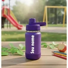 Mini Garrafa Térmica 350ml Kids Infantil Portátil Aço E Cor com seu nome gravado a lazer