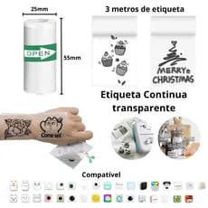 Etiqueta Térmica Adesiva 55x25mm Transparente Rolo Para Mini Impressora Portátil e a Prova De Água Bobina Contínua