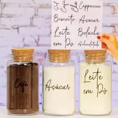 Kit Cantinho do Café - 3 Potes + Cartela Completa | Pote de vidro Hermético 830ml | Pote de Biscoito