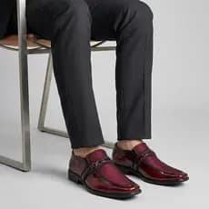 Sapato Social Masculino Bordô Bico Quadrado Calce Fácil