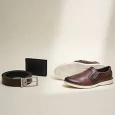Kit Sapato Masculino Caramelo Slip On +Cinto +Carteira