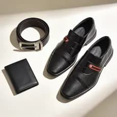 Kit Sapato Social Masculino Preto Verniz Cinto Carteira