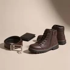 Kit Bota Masculina Trabalho Campo Zíper Cinto Carteira