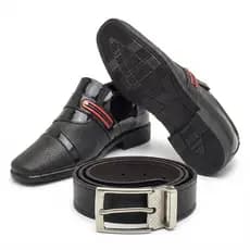 Kit Sapato Social Masculino Preto Verniz Sem Cadarço Cinto Giolo