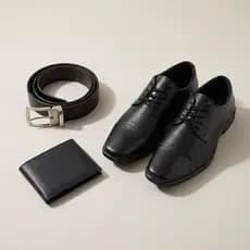 Kit Sapato Social Masculino Preto Cadarço Cinto Carteira