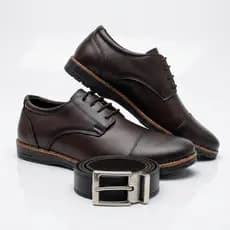 Kit Sapato Social Masculino Couro Legítimo Derby Cadarço Cinto