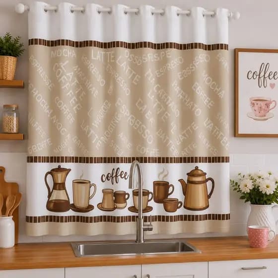 Cortina Cozinha Folha Única 1,00x1,30 Tecido Oxford Estampado - 1 Parte
