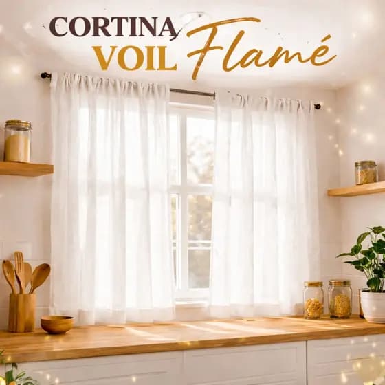 Cortina Linho Voil Flame Gaze 3,00x1,30 Varão Passante Sala Sem Ilhós