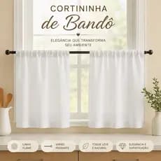 Cortina Bando de Cozinha 3,00x0,50m Linho Voil Flame Decorativa – 2 Partes