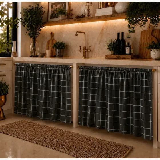 Cortina Cozinha De Pia Balcão 1,40x0,80 Sem Ilhós Estampada Varão Passante