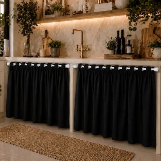 Cortina de Pia Cozinha Oxford 1,40m x 80cm com Ilhós Branco