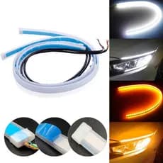 1 Par Fita DRL 60cm Led 12v lanterna farol universal Efeito Start Preenchimento + Seta Sequencial Barra Flexível