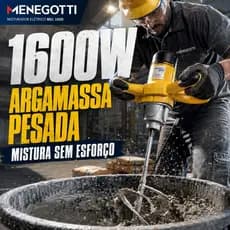 Misturador Elétrico Menegotti MEL1200 ou MEL1600 P/ Argamassa Massa Corrida Gesso Tinta 127V 220V