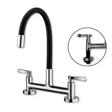 Torneira Misturador Lorenzetti Duplo Comando Mesa para Cozinha com Bica Flexível Preta Loren Flex