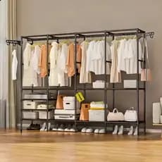 Guarda Roupa Desmontável Dobrável Aberto e Arara Organizador Closet Roupas e Sapatos 3 Prateleiras