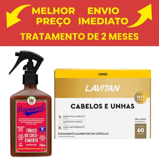 Kit Tônico Rapunzel Lola 250ml e Lavitan Cabelos e Unhas 60 caps