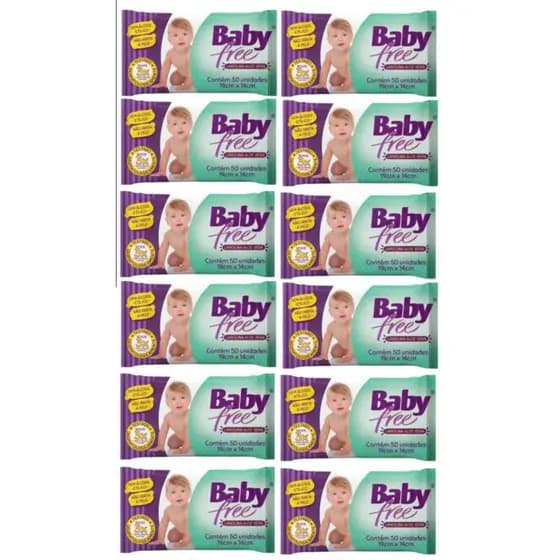 Kit com 10 Lenços Umedecidos Baby Free Toalha Umedecida Qualybless 10 Pacotes com 50 unidades