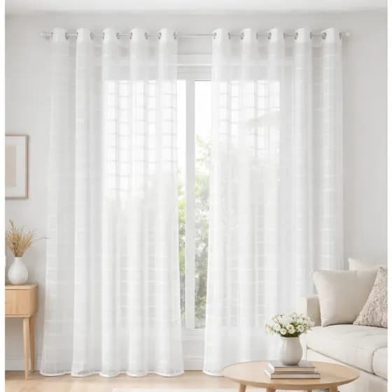 Cortina Voil Xadrez 3,00x 2,80 p/ Varão Simples Decoração Quarto Sala Janela Porta