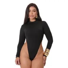 Body Feminino Preto Manga Longa Cavado Com Bojo Ousadia