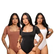 Kit 03 Body Básico Feminino Suzy Decotado Manga Curta