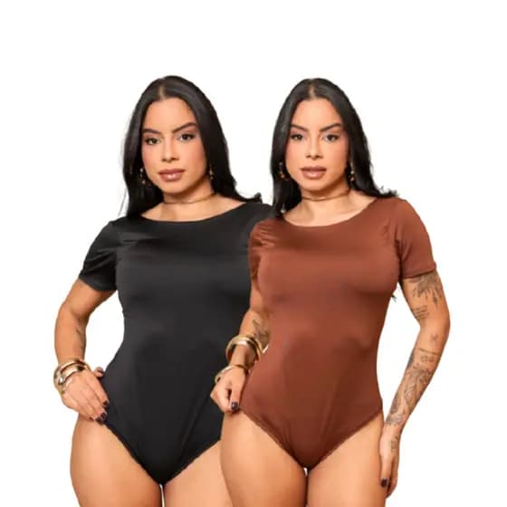 Kit 02 Body Básico Sem Bojo Feminino Preto/ Marrom Casual