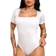 Body Manga Curta Liso Básico Suzy Gola Quadrada Branco