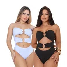 Body Sereia Feminino Maiô Moda Praia Verão Preto + Branco