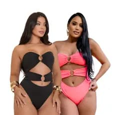 Body Sereia Feminino Maiô Moda Praia Verão Preto + Pink