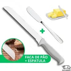 Kit Faca Serrilhada + Espatula - Corta Pão Frios Lanches Manteiga Geleia Comida Casa Utensilios INOX