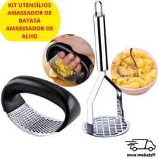 Kit Amassador de Batata e de Alho Multiuso Inox Utensilios para Cozinha