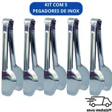 Kit 5 Pegadores de Inox Pinça Universal Churrasco Saladas Massas Comidas e Alimentos geral Pegador