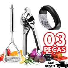 Kit Amassador Batata +Alho +Espremedor de limão  INOX Purê Comida Utensilios Cozinha