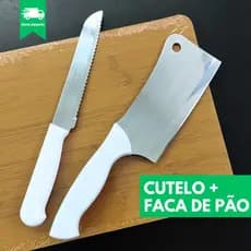 Cutelo Faca + Faca de Pão - Utensilios Cozinha 6'' Lamina INOX Machadinha Casa Comida Carne