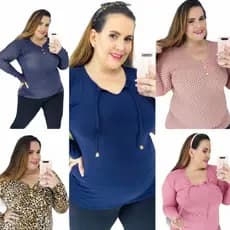 Blusa Manga Longa Feminina Plus Size Curve Blusa Segunda Pele G GG EXG Roupas Inverno Feminina