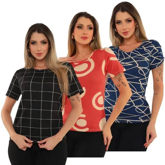 Kit 3 Camiseta Babylook Feminina Blusa Blusinha Baby Look Verão P M G ESTAMPAS SORTIDAS