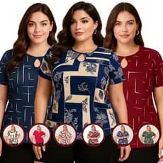 Kit 3 Blusa Bata Feminina Plus Size Curve Blusinha Feminino G1 G2 G3 Estampadas Promoção