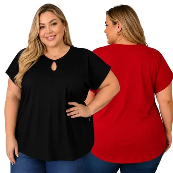 Kit 2 Blusa Camiseta Feminina Plus Size Básica Lisa G1 G2 G3