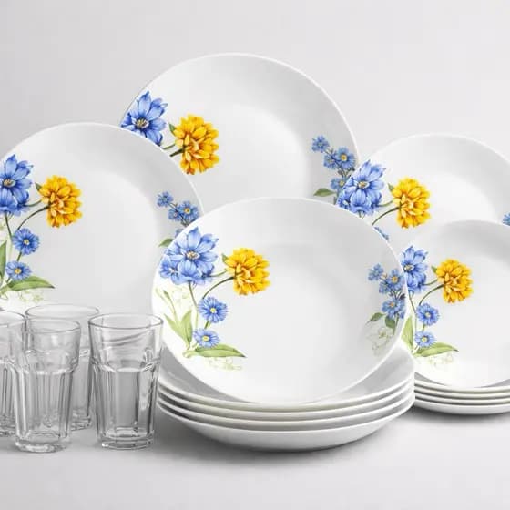 Aparelho de Jantar Opal Flowers 16 Peças Azul Útil Bazar