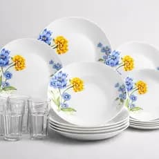 Aparelho de Jantar Opal Flowers 16 Peças Azul Útil Bazar