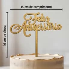 enfeite topo de bolo feliz aniversario dourado decoração festa infantil