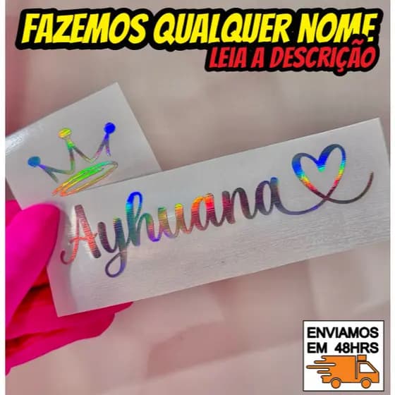 Adesivo | COM SEU NOME + COROA | Prata holográfico