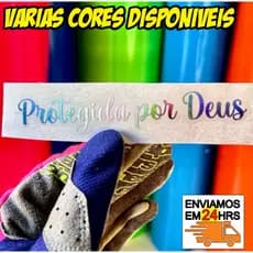 [15x2,4cm] Adesivo | Protegida por Deus | Fundo vazado