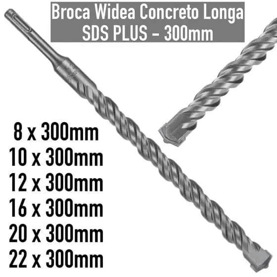 Broca Martelete Para Concreto Longa 300mm Widea, SDS Plus Escolha Tamanho MTX