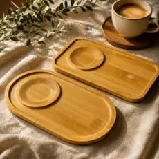 1, 2, 3 ou 4 Pires Em Bambu 18x10cm Retangulares para xícara café e chá