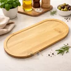 Pires Em Bambu 24x12cm Oval Para xícara Café Chá Petiscos Frutas Doces Aperitivos Decoração