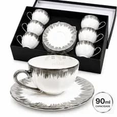 Jogo de 6 Xícaras de Porcelana com Pires 90ml