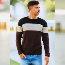 Sueter tricot masculino blusa de frio gola redonda manga longa blusa de Lã