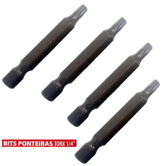 Kit 4 Bits Ponteiras Magnetico Parafusadeira Furadeira Torx 1/14 x 75mm T7 T8 T9 T40