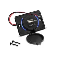 Tomada Carregador Veicular USB e USB-PD Tipo C Van Carro Caminhão 12v 24v 3Ah