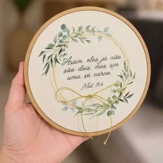 Porta Aliança Sagrada Família Bastidor Bambu 16cm Casamento Nossa Senhora Aparecida